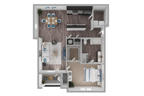 Floor plan for 1 bed, 1 bath, 1185 sqft